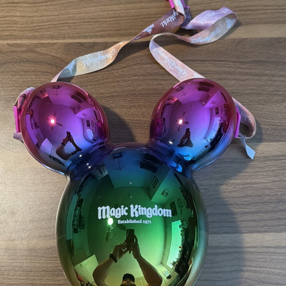 Disney World Magic Kingdom Rainbow Ombre Mickey Balloon Popcorn Bucket Metallic